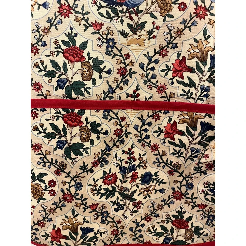 Red Blue Floral Bird Side Tie Apron, Handcrafted Kitchen Linen